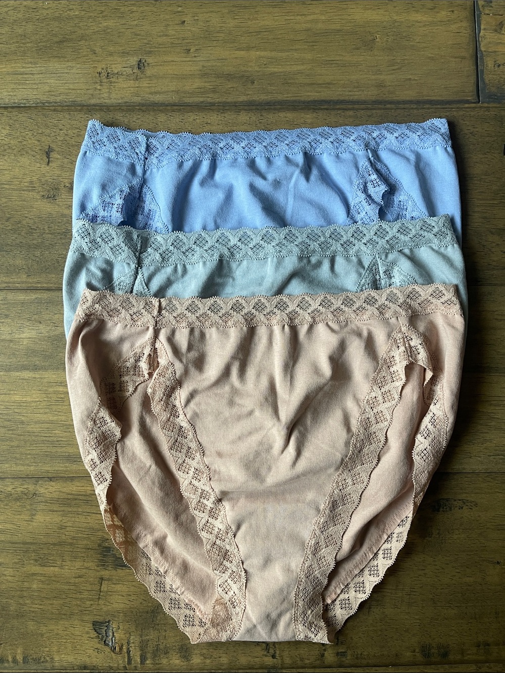 (3) Natori Bliss French Cut Brief Panties Set cream blue green